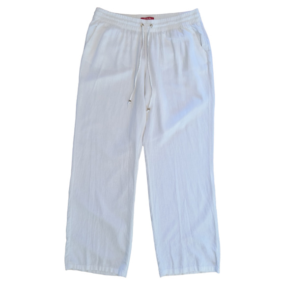 Guess Reagan Linen Pant Women's Size L White Elastic Waist Wide Leg Pockets - Picture 5 of 16